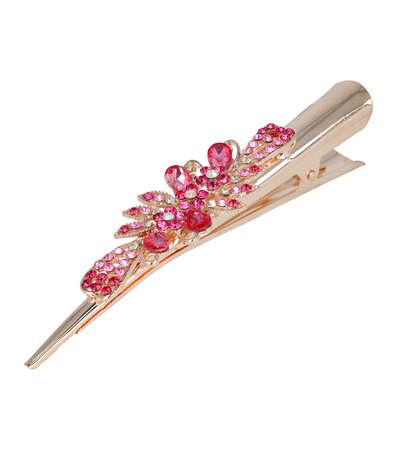 Duckklem Bloemen Fantasie Steentjes 13cm Transparant Roze