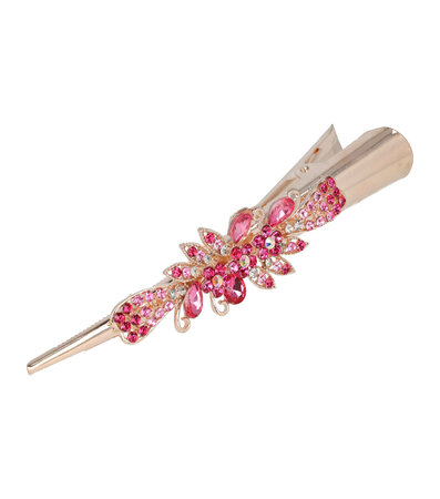 Duckklem Bloemen Fantasie Steentjes 13cm Transparant Roze