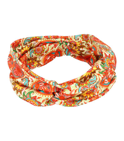 Haarband Knoop Paisley Bloemen Print 11cm Color Oranje