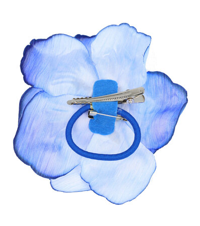 Haarspeld Duckklem Elastiek Broche Roos Bloem Stof 10cm Duo Blauw