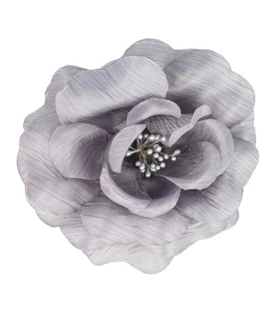 Haarspeld Duckklem Elastiek Broche Bloem Stof 10cm Grijs
