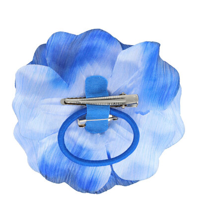 Haarspeld Duckklem Elastiek Broche Bloem Stof 10cm Blauw