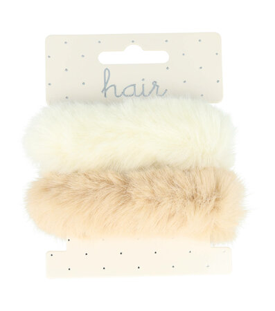 Scrunchie Haarelastiek Furry Duo Beige Creme