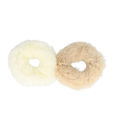 Scrunchie Haarelastiek Furry Duo Beige Creme