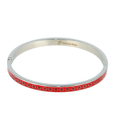 Armband Bangle Cuff Stippen Print Stainless Steel Zilver Rood
