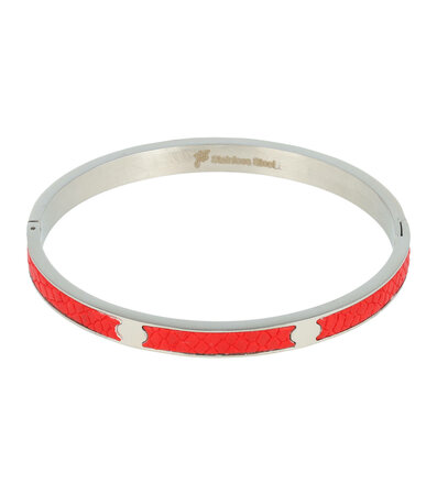 Armband Bangle Cuff Croco Print Stainless Steel Zilver Rood
