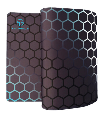 Muismat XXL Hexagon Patroon 40cm x 90cm Blauw Grijs Zwart
