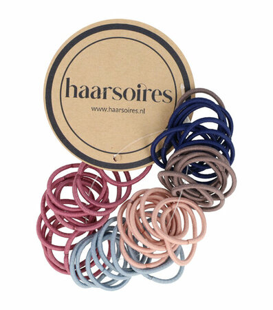 Haarelastieken Dun Klein 50 Stuks 2cm Naturel Bruin Blauw Roze
