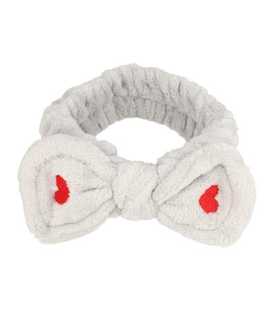 Haarband Make-up Fluffy Strik Hartjes Grijs