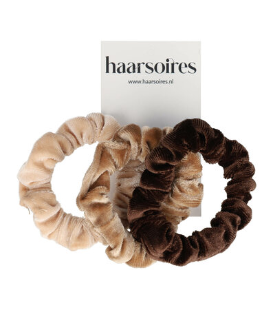 Scrunchie Smal Trio Color Beige Bruin