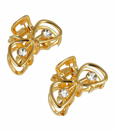 Haarspeld Klem Open Strikje Metaal Strass 2,5cm Goud