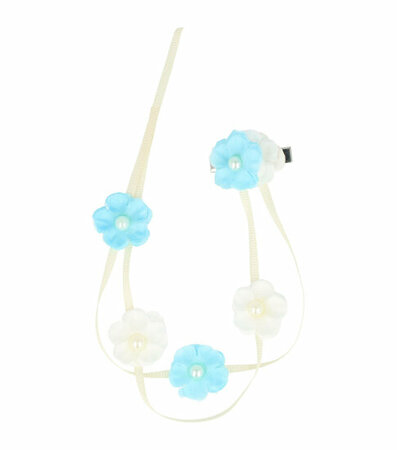 Haarspeld Duckklem Linten Bloemen Wit Blauw