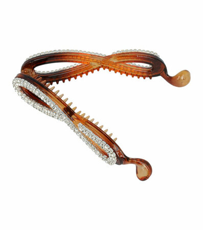 Haarspeld Bananenklem Infinity Strass Bruin Zilver