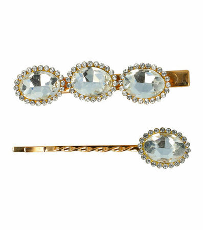 Haarspeld Duckklem + Schuifspeldje Facet Stenen Goud Wit Zilver