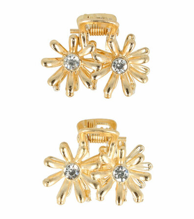 Haarspeld Klem Bloem Metaal Strass 2,5cm Goud
