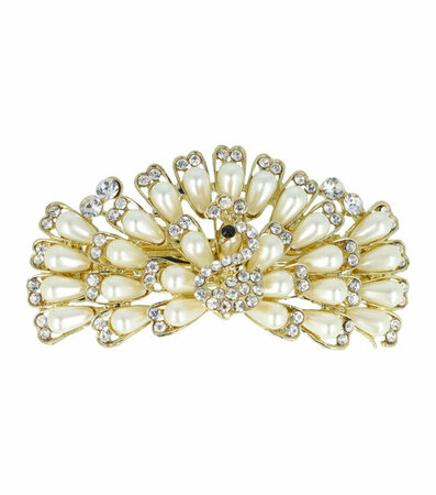 Haarspeld Pauw Vogel Parel Strass Metaal 8,5cm Goud