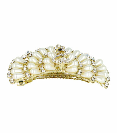 Haarspeld Pauw Vogel Parel Strass Metaal 8,5cm Goud