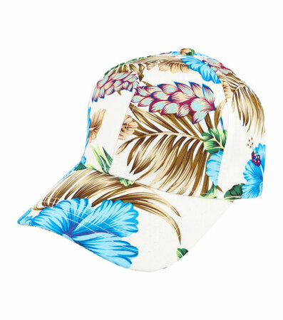 Cap Pet Tropische Bloemen Patroon Maat 54cm - 58cm Color Blauw Wit Tropical Flower