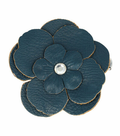 Haarspeld Duckklem Broche Bloem Leder Look 6,5cm Blauw