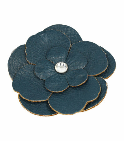 Haarspeld Duckklem Broche Bloem Leder Look 6,5cm Blauw