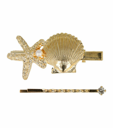 Haarspeld Duckklem + Schuifspeldje Schelp Vorm Parel Strass Goud
