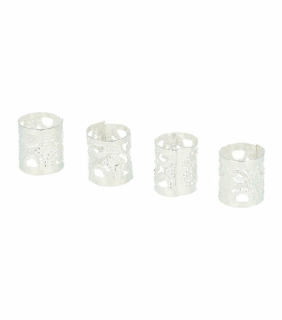 Haarringen Dreadlock Cuffs Opengewerkt Fantasie Patroon 1cm Zilver