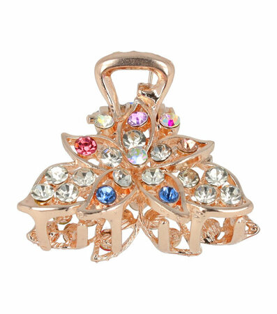 Haarspeld Klem Bloem Metaal Strass 3cm Zilver Multicolor