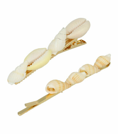 Haarspeld Duckklem Schuifspeldje Schelpen Goud Creme