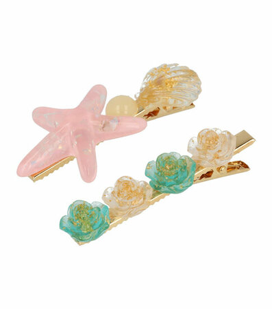 Haarspeld Duckklem Zeester Schelpen Bloemen Goud Groen Roze