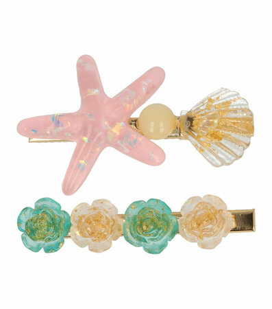 Haarspeld Duckklem Zeester Schelpen Bloemen Goud Groen Roze