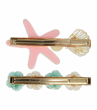 Haarspeld Duckklem Zeester Schelpen Bloemen Goud Groen Roze