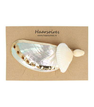 Haarspeld Duckklem Schelpen Parelmoer Goud Creme