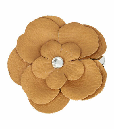 Haarspeld Duckklem Broche Bloem Leder Look 6,5cm Bruin