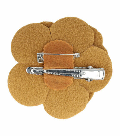 Haarspeld Duckklem Broche Bloem Leder Look 6,5cm Bruin