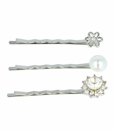 Haarspeld Schuifspeldjes Bloem Parel Strass Steentjes Zilver