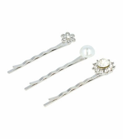 Haarspeld Schuifspeldjes Bloem Parel Strass Steentjes Zilver