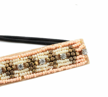 Haarband Kraaltjes Patroon Strass Bruin Roze Creme