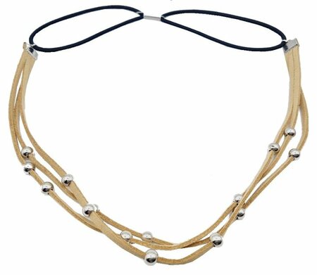 Haarband Veter Kralen Zilver Beige