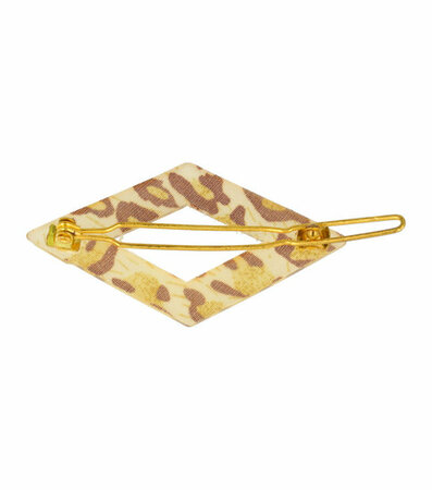 Haarspeld Clip Open Ruit Vorm Panter Print Goud Beige Bruin