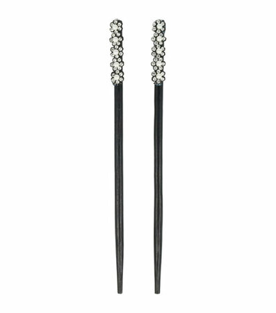 Haarpinnen Bloem Parel Strass Hout 18cm Zwart Wit Zilver
