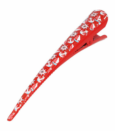 Haarspeld Duckklem Maritiem Patroon 13cm Rood