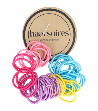Haarelastieken Dun Klein 50 Stuks 2cm Felle Kleuren Roze Paars Geel Blauw