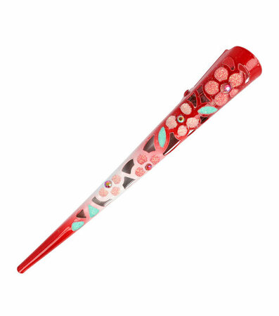 Haarspeld Duckklem Opengewerkt Glitter Bloemen 13cm Rood