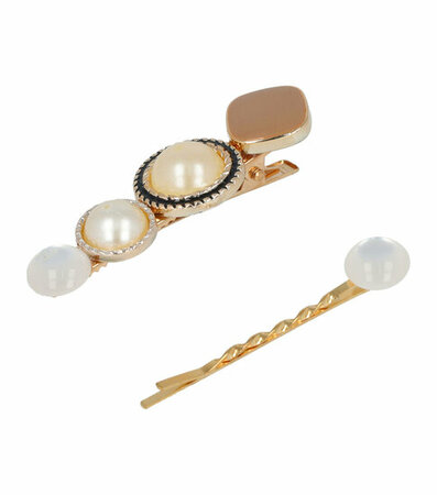 Haarspeld Duckklem + Schuifspeldjes Cirkel Vorm Wit Goud Creme