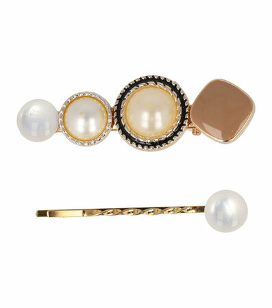 Haarspeld Duckklem + Schuifspeldjes Cirkel Vorm Wit Goud Creme