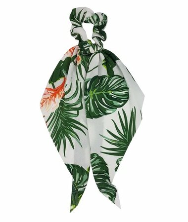 Scrunchie Haarelastiek Linten Leaves Groen Wit