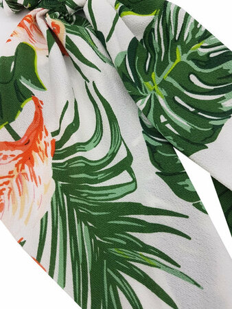 Scrunchie Haarelastiek Linten Leaves Groen Wit