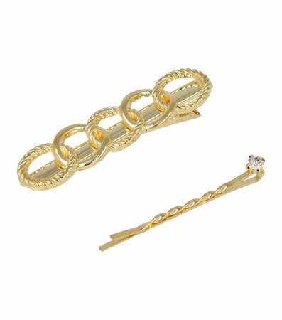 Haarspeld Duckklem + Schuifspeldje Ketting Cirkel Vorm Strass Goud