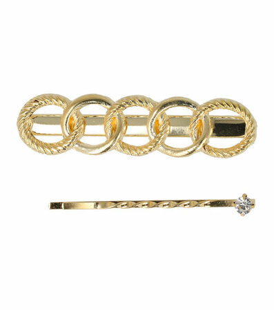 Haarspeld Duckklem + Schuifspeldje Ketting Cirkel Vorm Strass Goud