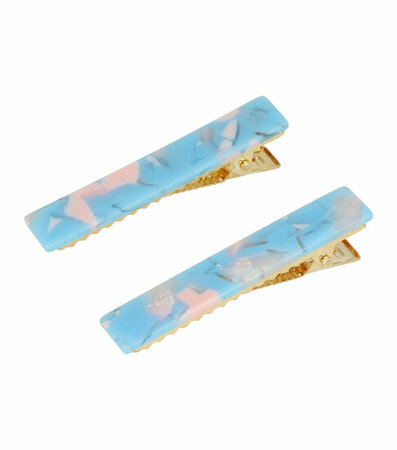 Haarspeld Duckklem Recht Marmer Patroon Blauw Roze